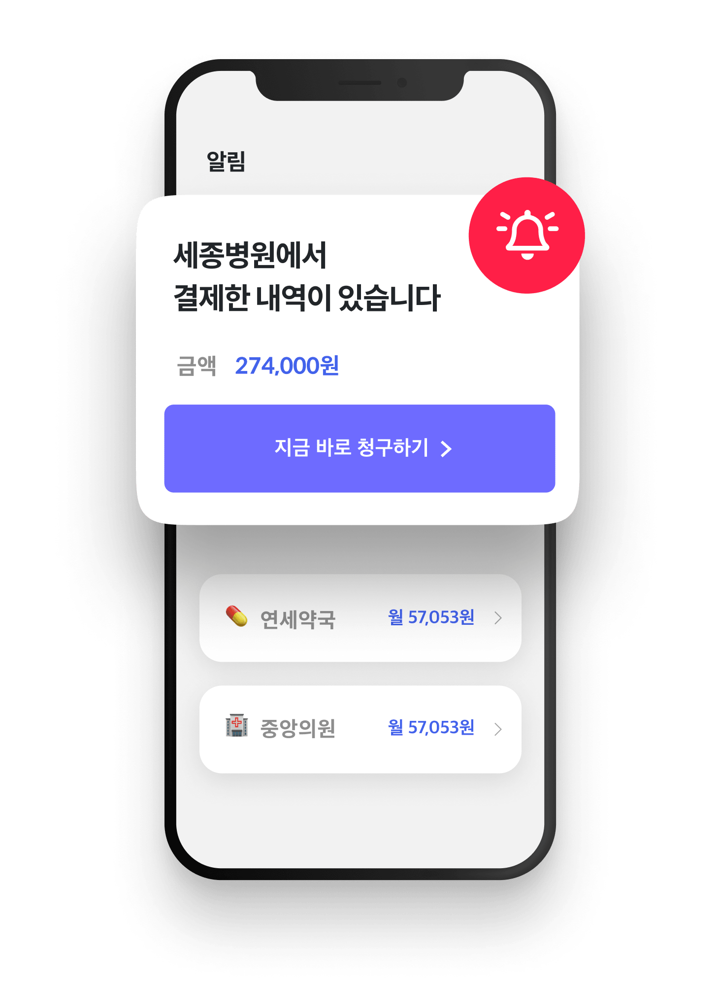 의료비 가계부 알림 화면